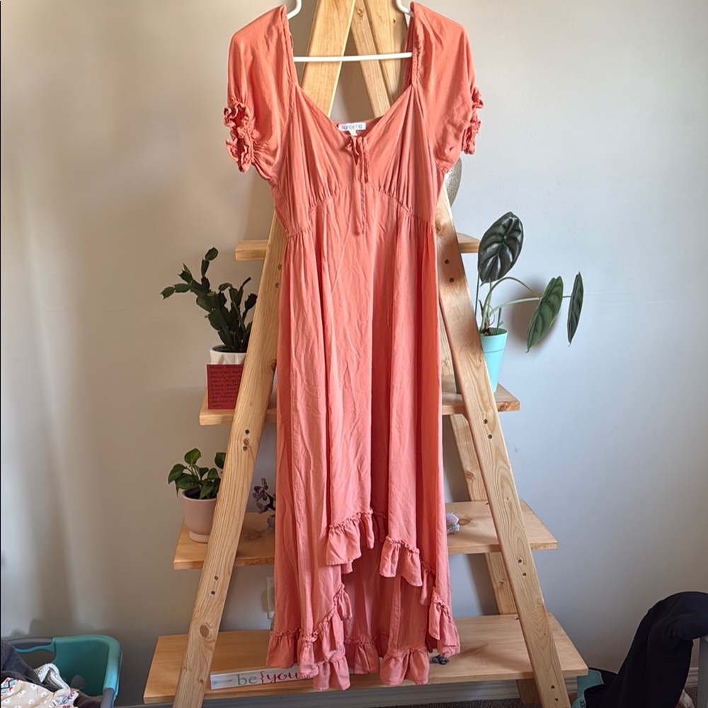 Patrons of Peace Pink Asymmetrical Ruffled Sundress